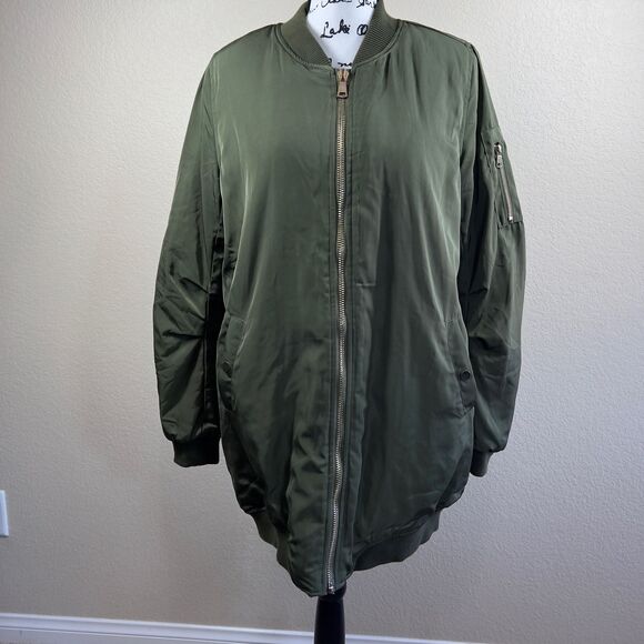 Wishlist women green long  zipper bomber  jacket  goth chic anime size L preppy - Picture 11 of 16